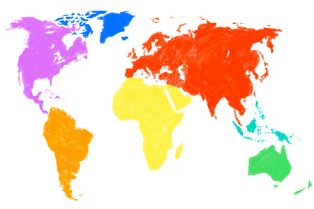 a multicolored water color map of the world, isolatedの写真素材
