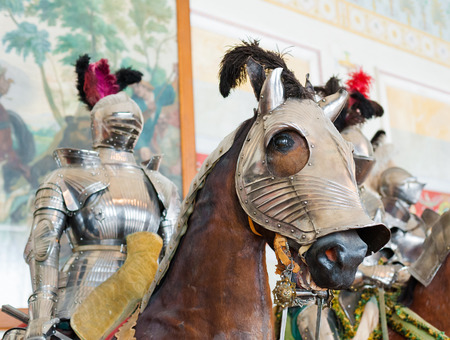 ST. PETERSBURG JUNE 30 2011: One of knights mannequins on a horse at Knights Hall of the Hermitage. It hosts a part of the Hermitage Arsenal collection.のeditorial素材