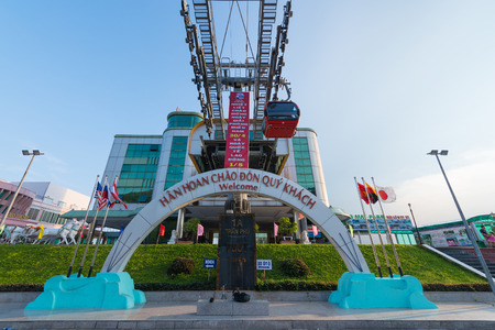VUNG TAU VIETNAM MAY July 2015: A cable railway bottom station. This mountain lift is a popular tourist attraction.のeditorial素材