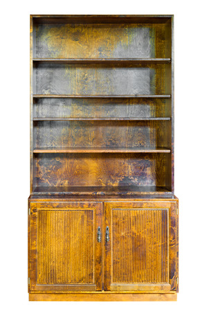 vintage wooden cupboard or bookcase, isolated on whiteの写真素材