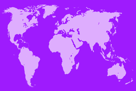 violet map of the world over violet, isolatedの写真素材