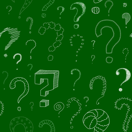 lots of different question marks drawn with chalk on green board, seamless patternの写真素材