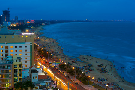 VUNG TAU, VIETNAM - AUGUST 8, 2015: A high angle view at the eastern sea beach. The city is a popular resort for residents of Ho Chi Minh City, the biggest one in the country.のeditorial素材