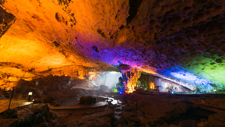 Thien Cung Cave (Heavenly Palace Cave) is located in the southwest of Halong Bay, 4 km away from Dau...