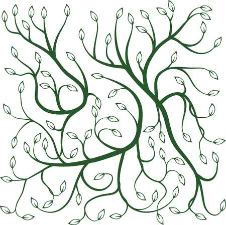 Vector illustration of green curly vines with leaves; computer graphics.のイラスト素材