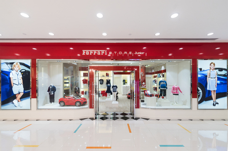 HONG KONG - MARCH 16, 2017: A Ferrari Junior store of childrens clothing and toys in the Ocean Terminal, Harbour City. Ocean Terminal is a cruise terminal and shopping centre located on Canton Road.のeditorial素材