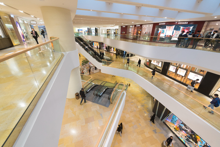 HONG KONG - MAR 17, 2017: The shopping arcade of Pacific Place. Pacific Place is a complex of office towers, hotels and a shopping centre situated at 88 Queensway, in Admiralty, Hong Kong.のeditorial素材