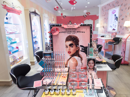KUALA LUMPUR - JUNE 15, 2017: Benefit cosmetics in Sephora store in Bukit Bintang Street. Benefit Cosmetics LLC is a US manufacturer of cosmetics. It is a subsidiary of LVMHのeditorial素材
