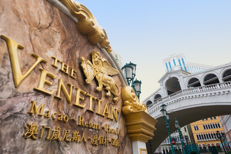 MACAU, CHINA - SEPT 15, 2017: The Venetian Macaos signboard. It is a luxury hotel and casino resort in Macau owned by the American Las Vegas Sands companyのeditorial素材