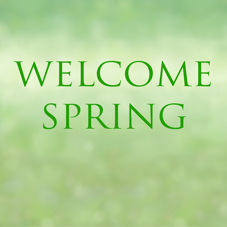 welcome spring phrase over light green backgroundの写真素材
