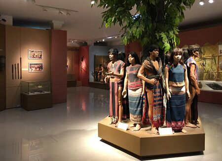 KON TUM, VIETNAM - SEPTEMBER 2018: Dummies representing ethnic groups of Kon Tum province in the city museum. The city is located in the Central Highlands region near borders with Laos and Cambodia.のeditorial素材