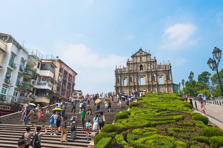 MACAU - SEPT 2017: The Ruins of St. Pauls are the ruins of a 17th century complex in Santo Antonio. They are officially listed as part of the Historic Centre of Macau, a UNESCO World Heritage Site.のeditorial素材
