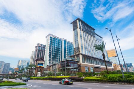 MACAU - SEPT 2017: High rise buildings in the city center. Macau is a resort city in Southern China, known for its casinos and luxury hotels. Its gaming revenue has been the worlds largest since 2006のeditorial素材