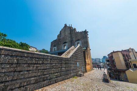 MACAU - SEPT 2017: The Ruins of St. Pauls are the ruins of a 17th century complex in Santo Antonio. They are officially listed as part of the Historic Centre of Macau, a UNESCO World Heritage Site.のeditorial素材