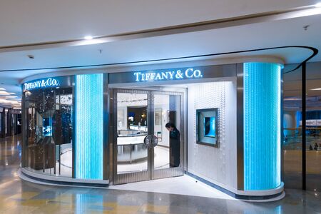 HONG KONG - MARCH 17, 2017: A boutique of Tiffany and Company in the Pacific Place shopping mall. The company is an American worldwide luxury jewelry and specialty retailer.のeditorial素材