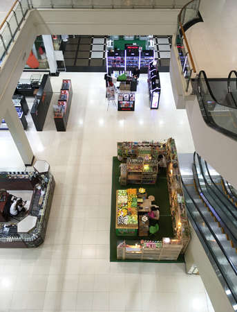 SIEM REAP, CAMBODIA - APRIL 30, 2020: Top view of the first floor at the Lucky supermarket. The city used to be a major tourist hub to the Angkor ancient temples before Covid-19.のeditorial素材