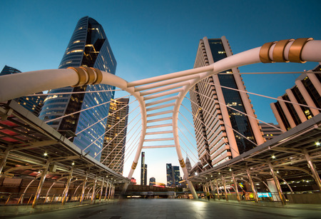 Public skywalk at Sathorn station, modern landmark in Bankok, Thailandの写真素材