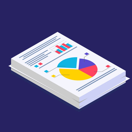 Flat isometric business analytics. Diagram, pie chart and graph. Vector illustrationのイラスト素材
