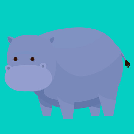 Hippopotamus flat icon on blue background. Vector illustration.のイラスト素材