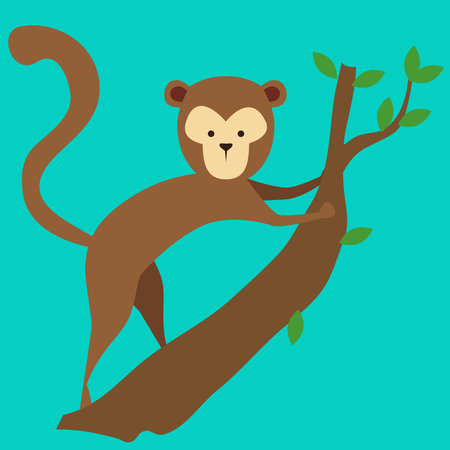 Monkey on a tree branch. Vector illustration in flat style.
