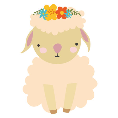 cute sheep with flower crown character vector illustration design vector illustration designのイラスト素材