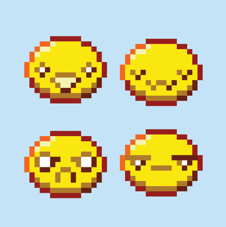 Set of 8-bit pixel art emoticons. Vector illustration.のイラスト素材