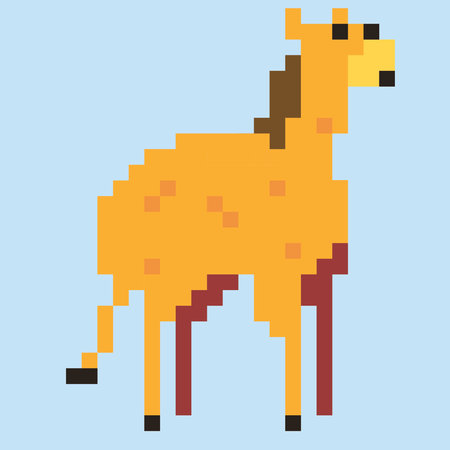 Vector pixel art giraffe isolated on blue background. 8 bit giraffe