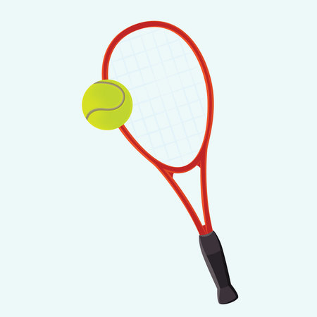 Tennis racket and ball isolated on blue background. Vector illustration.のイラスト素材
