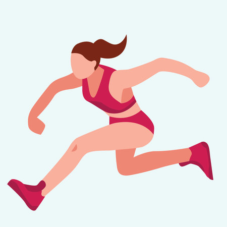 Running woman. Vector illustration in a flat style, isolated on blue background.のイラスト素材