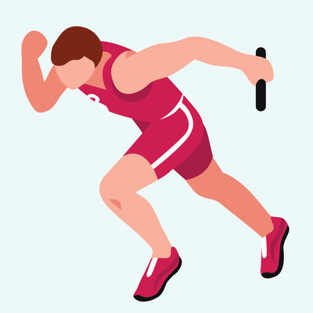 Athlete running vector illustration isolated on light blue background. Athlete in red sportswearのイラスト素材