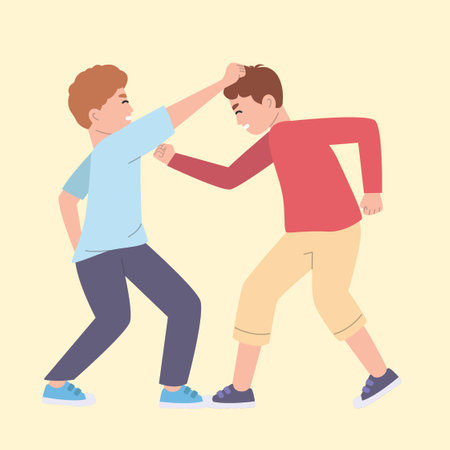 Two young men fighting with each other. Vector illustration in cartoon styleのイラスト素材