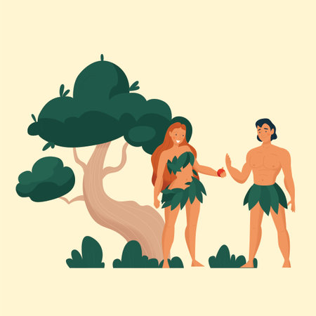 Hawaiian man and woman. Vector illustration in flat style.のイラスト素材