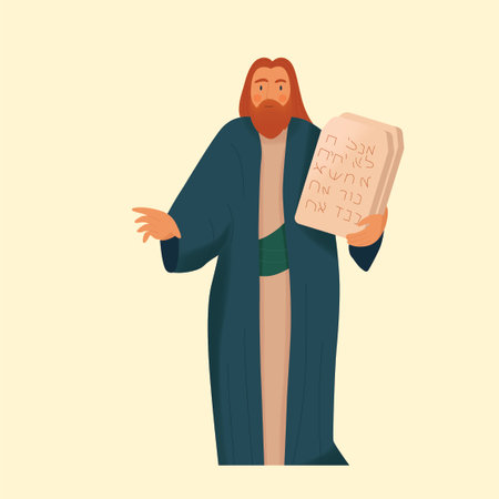 Jesus Christ cartoon character vector illustration. Religious man in robe with Bible.のイラスト素材