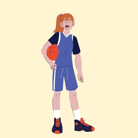 Young woman in sportswear with basketball ball. Vector illustration.のイラスト素材