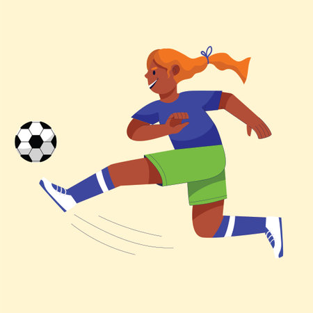 Girl playing soccer. Cartoon illustration of girl playing soccer vector icon for web designのイラスト素材
