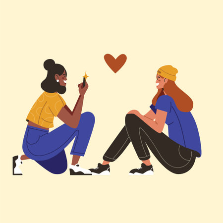 Young couple sitting on the floor and holding a key. Vector illustrationのイラスト素材