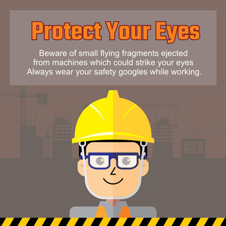 Protect your eyes poster design. Safety caution for worker at industrial or construction work site.のイラスト素材