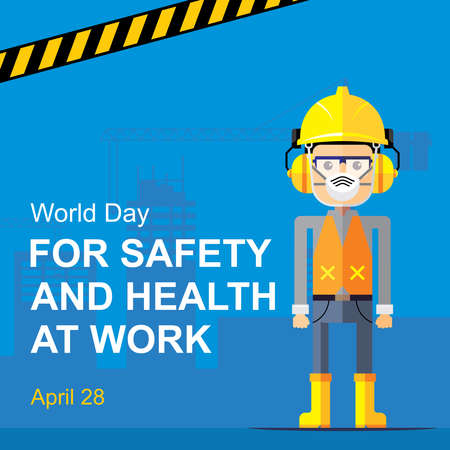 World day for safety and health at work illustration at construction site.のイラスト素材