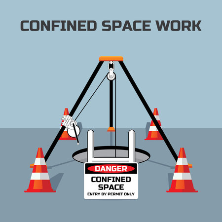 Confined space work entry illustration design for industrial and construction project.のイラスト素材