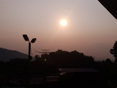 Sunset in the morning at Doi Inthanon National Park, Chiang Mai, Thailandの写真素材