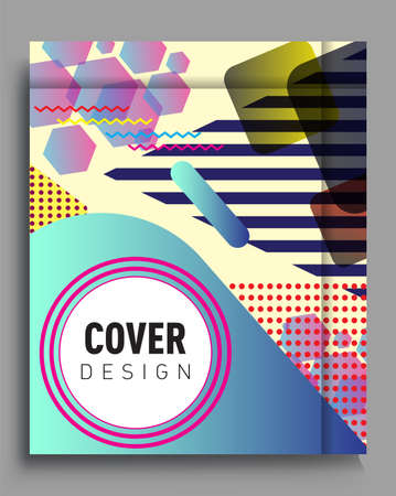Minimalistic Cover design, creative concept Abstract geometric design, Memphis pattern and colorful background. Applicable for placards, brochures, posters, covers and banners.のイラスト素材