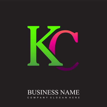 initial letter logo KC colored pink and green, Vector logo design template elements for your business or company identity.のイラスト素材