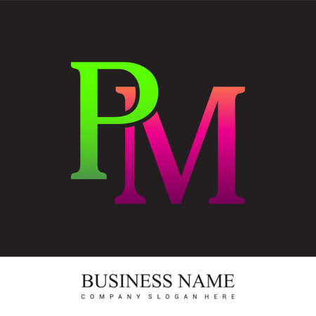 initial letter logo PM colored pink and green, Vector logo design template elements for your business or company identity.のイラスト素材