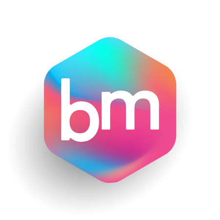 Letter BM logo in hexagon shape and colorful background, letter combination logo design for business and company identity.のイラスト素材