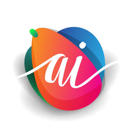 Letter AI logo with colorful splash background, letter combination logo design for creative industry, web, business and company.のイラスト素材