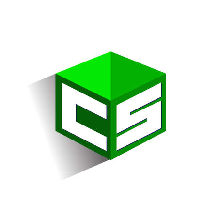 Letter CS logo in hexagon shape and green background, cube logo with letter design for company identity.