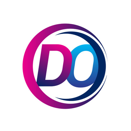 initial letter logo DO company name blue and magenta color on circle and swoosh design. vector logotype for business and company identity.のイラスト素材