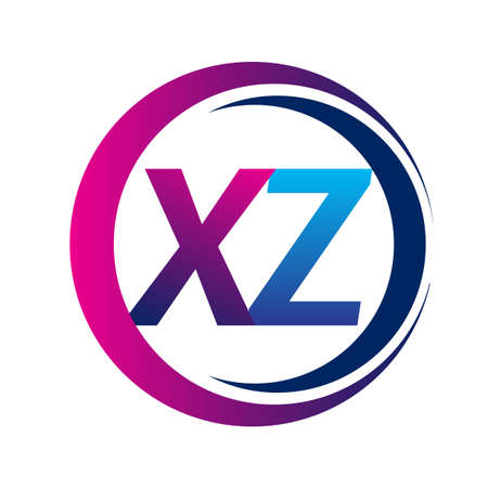 initial letter logo XZ company name blue and magenta color on circle and swoosh design. vector logotype for business and company identity.のイラスト素材