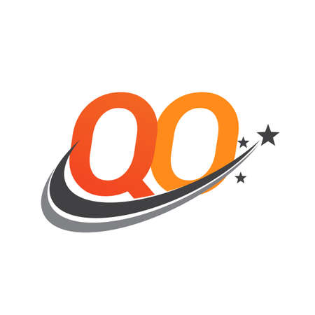 initial letter QO logotype company name colored orange and grey swoosh star design. vector logo for business and company identity.のイラスト素材