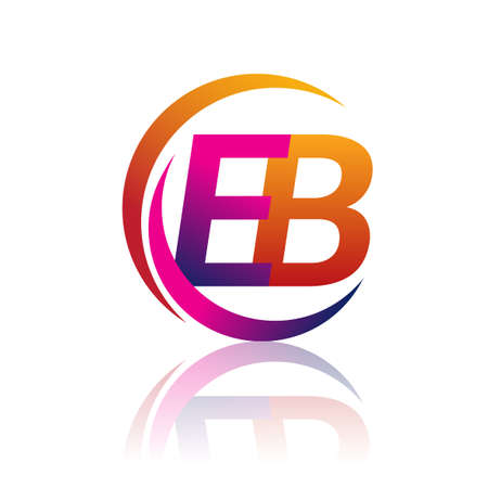 initial letter EB logotype company name orange and magenta color on circle and swoosh design. vector logo for business and company identity.のイラスト素材